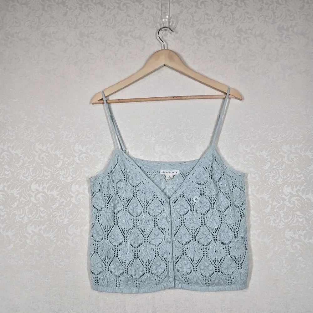 Aéropostale Crochet Tank XL Aqua Knit Cami Button Front Coquette Soft Girl - Picture 12 of 12